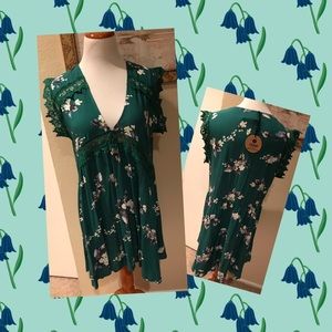 Jaase Green Floral Lace Trim Dress